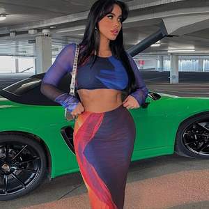 Conjunto de 2 Piezas Personalizado para Mujer 2026, Falda Maxi de Malla de Manga Larga, Estampado por Sublimación, Spandex, Poliéster, Transpirable, Trajes de Vacaciones - Product Image 3