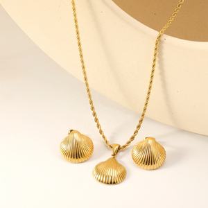 Summer Marine Series Stainless Steel <b>Gold</b> Plated Shell Pendant Rope <b>Necklaces</b> <b>and</b> Stud <b>Earrings</b> <b>Set</b> Beach Waterproof Jewelry <b>Set</b> - Product Image 3