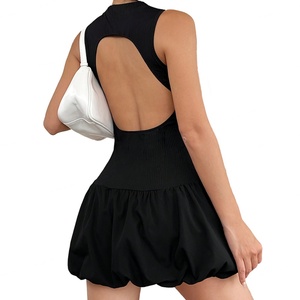 Vestidos sin mangas de tela ligera de color liso con dobladillo sin espalda, personalizados al por mayor OEM - Product Image 4