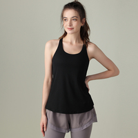 Débardeur de sport personnalisé pour femme, sans manches, dos croisé, double couche 2-en-1, pour yoga et course à pied, vente en gros