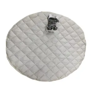 Custom 100% Cotton Linen Fabric Kids Carpets and Rugs Washable Quilted Round Baby Play Mat With Non-toxic Polyester