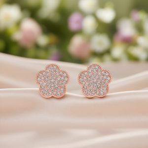 Boucles d'oreilles à fleurs en or rose E4532, avec strass en cristal rond, bijoux classiques en alliage pour femmes - Product Image 2