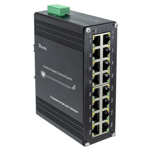 Switch <span class=keywords><strong>Ethernet</strong></span> industriel non géré Hereta 16 ports Gigabit 40 Gbps, ports RJ45, montage sur rail DIN, boîtier en alliage d'aluminium, large plage de tension 12-48VDC - Product Image 1