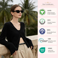 Cardigan en maille pour femme, col en V, à bouton unique, manches évasées, mélange de soie, court, léger, décontracté, pour superposition