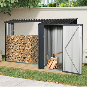 Abri de jardin moderne en métal noir MQ, support à bois de chauffage en acier galvanisé, abri à bûches imperméable pour l'extérieur, unité de rangement pour cour arrière - Product Image 4