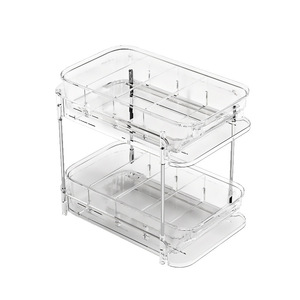 Pull Out Storage Rack 2 Tier Clear Cabinet Organizer For Bathroom Kitchen Countertop <b>Under</b> Sink Storage - Product Image 3