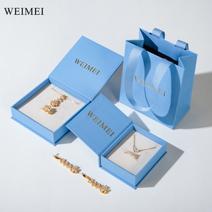 Custom Logo Recyclable Blue Paper <b>Book</b>-Shaped Jewelry Packaging <b>Box</b> for Bracelet Ring Earring Necklace - Product Image 1