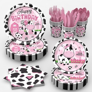 <span class=keywords><strong>Lot</strong></span> de Couverts Jetables Thème Vache Rose pour Anniversaire, pour 24 Personnes - Vente en Gros - Product Image 1