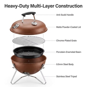 Heavy Duty Matte Copper Brown Charcoal <b>Kettle</b> Grill Outdoor Portable BBQ with Thermometer Vent Control - Product Image 2