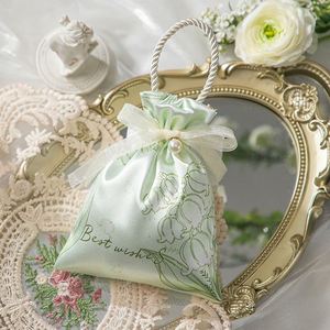High-End Satin Wedding Gift <b>Bag</b> with Drawstring 14x16cm Flower Patten Reusable Satin Handle Pouch Candy for Wedding Gift - Product Image 4