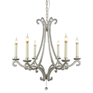 Lámpara de Araña de Metal Fundido Estilo Francés para Sala de Estar, Iluminación Interior, Lámpara de Hierro Forjado Rústica para Dormitorio, Araña de Cristal Plateada Retro - Product Image 1