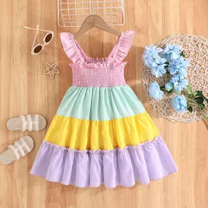 เด็กขายส่งเสื้อผ้า 4 สีเด็กวัยหัดเดินสาว smocked ชุดบูติกสปาเก็ตตี้สายเดรสลําลองสาว