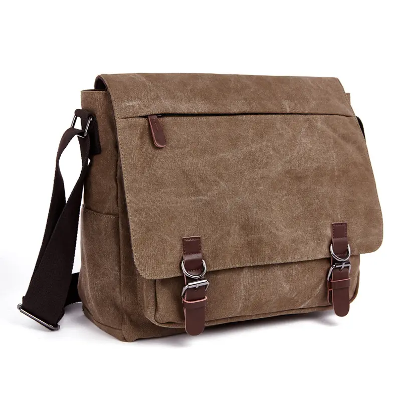 Hoge Kwaliteit 16Oz Gewassen Canvas Messenger Enkele Schoudertas Laptop Mannen Schoudertas Student Computer Cross Body Bag