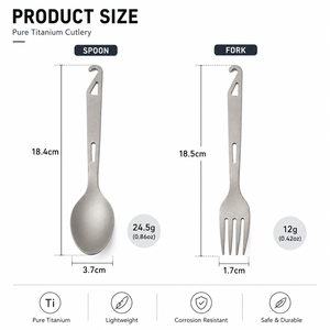 Ensemble de couverts en titane pur, cuillère et fourchette en titane, ustensiles de camping légers pour la randonnée en plein air et les voyages - Product Image 3