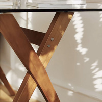 Plateau en verre trempé et cadre entrecroisé en bois bureau à installation rapide table d'ordinateur de bureau à domicile