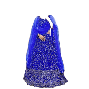 Lehenga choli ชุดเดรสราตรีปักสวยงามสำหรับผู้หญิงดีไซน์เนอร์ผ้าจอร์เจียสีน้ำเงิน - Product Image 1