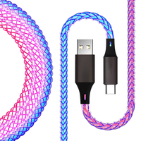 Kabel pengisi daya Cepat RGB PD20W 66W 100W, kabel USB mengalir warna-warni kabel data pengisi daya Tipe C
