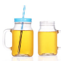 Ensemble de tasses en verre Mason multi-tailles avec poignée, gobelet transparent à large ouverture avec couvercle et paille pour café glacé et smoothies – Vente en gros