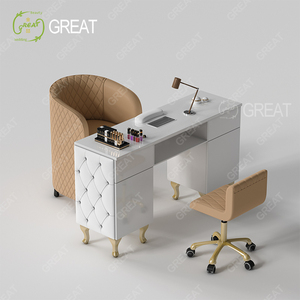 Muebles de salón de belleza modernos, juego de sillas de MESA DE MANICURA de madera rosa, mesa de uñas de cuero de un solo asiento de lujo a la venta - Product Image 5