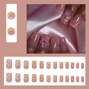 Uñas Postizas Cuadradas Medianas de ABS con Flores 3D Rosadas Personalizadas, Uñas Artificiales de Alta Calidad, 24 Piezas, Uñas Talladas - Product Image 2
