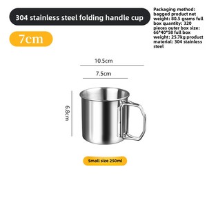 <b>Camping</b> Outdoor Tableware 304 Stainless Steel Cup with Folding Handle Stainless Coffee Mug Metal Drinking Cup Small Shot - Product Image 2