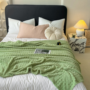 Coperta in maglia a strato singolo in flanella waffle tinta unita, in pile, per tutte le stagioni, da viaggio in aereo e per la casa, 100% poliestere, semplice - Product Image 5