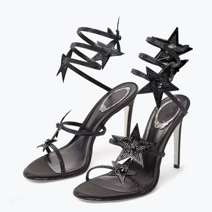 Sandalias de tacón de aguja con diamantes y estrellas, con tiras cruzadas en el tobillo, para mujer, talla grande 46, sexy, con una sola tira, para vestir - Product Image 2