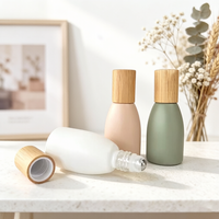 Botol Roller Kaca Pastel Morandi Unik 12ml, Warna Putih Lembut, Pink, Hijau dengan Tutup Bambu Alami & Bola Baja Tahan Karat