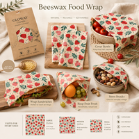 Emballage alimentaire réutilisable en cire d'abeille à motif personnalisé, emballage alimentaire en tissu de coton, emballage écologique pour la cuisine, couverture pour bol, fruits, sandwich