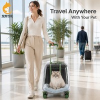 Maleta de Transporte para Mascotas con Cierre Cuadrado, Bolsa para Perros y Gatos, Material Oxford, Gran Capacidad, Portátil para Exteriores, con Cuatro Ruedas, Transpirable y Transparente