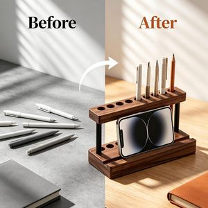 Soporte de Exhibición para Bolígrafos de Madera de Nogal Macizo con 9 Ranuras y Soporte para Teléfono Celular, Organizador de Bolígrafos Estético para Decoración Minimalista de Escritorio de Oficina - Product Image 3