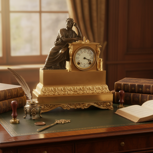 Reloj de Repisa de Estilo Antiguo Europeo, Chapado en Oro, con Figura de Filósofo Sentado - Product Image 3