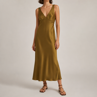 Robe midi sans manches en satin à col en V pour femme avec volants, motif uni, automne, écologique, respirante, fabricant OEM/ODM