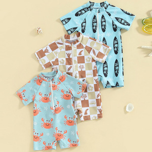 <span class=keywords><strong>Maillot</strong></span> <span class=keywords><strong>de</strong></span> <span class=keywords><strong>bain</strong></span> une pièce pour garçons, collection été 2026, avec fermeture éclair, manches courtes, style boxer, motif petit crabe, 0-4 ans - Product Image 1