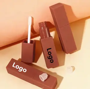 Benutzer definiertes Logo gedruckt neuen Stil quadratische rote Oberseite flüssigen Lippenstift Lip gloss Verpackung Flasche Behälter Röhrchen mit Pinsel 7ml