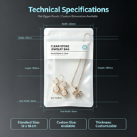 Maßgefertigter Transparenter Reißverschlussbeutel Schmuck Wiederverschließbarer Beutel Mattierter PET Wiederverwendbarer Staubdichter Bedruckter Aufbewahrungsbeutel 12x18cm