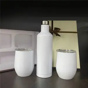 17Oz Set Hadiah Insulasi Vakum Dinding Ganda 500Ml, 1 Buah Botol Anggur & 2 Buah Set Botol Insulasi dan Tumbler