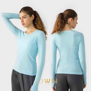 Camiseta deportiva de manga larga para <span class=keywords><strong>mujer</strong></span>, de secado rápido y transpirable, diseño ajustado, otoño, Yoga, correr, Fitness, talla adulta, camiseta elástica sin costuras - Product Image 1
