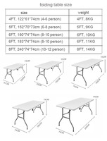 Table pliante rectangulaire en plastique blanc portable de 8 pieds pour l'extérieur, table de restauration, pique-nique, barbecue, camping
