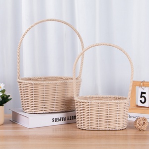 Purely Handmade Shandong Casual Oval High Handle Rattan Woven Food <strong>Baskets</strong> <strong>for</strong> Bridesmaid Handheld <strong>Flower</strong> Holiday Gift - Product Image 1