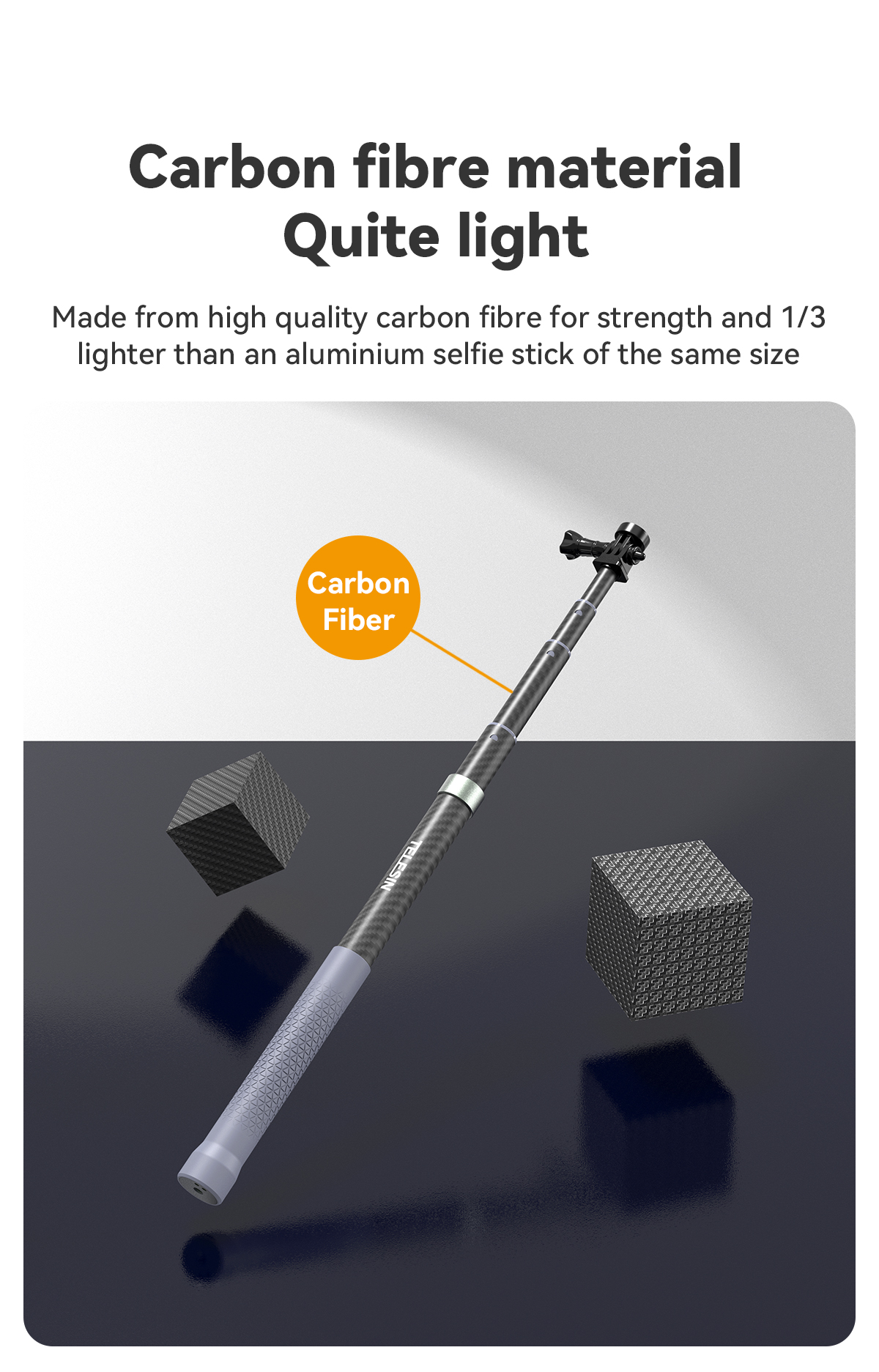 Telesin 1.2M carbon Fiber Selfie Stick Eccentric Tube Design Suitable for GoPro/Insta360 Action cameras