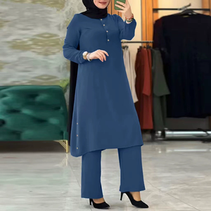 <span class=keywords><strong>Ensemble</strong></span> deux pièces personnalisé en polyester respirant, <span class=keywords><strong>tunique</strong></span> abaya et <span class=keywords><strong>pantalon</strong></span>, col rond, manches longues, <span class=keywords><strong>ensemble</strong></span> deux pièces pour l'automne - Product Image 2