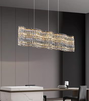 Lustre en cristal haut de gamme de style minimaliste italien pour salons, salles à manger, maisons duplex, LED trois couleurs, télécommande à intensité variable