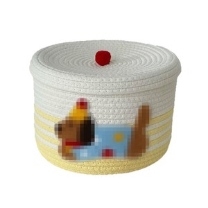 Woven Cotton Storage <b>Basket</b> With Lid Round Handmade For Household Organization Large Capacity 100% Cotton - Product Image 3