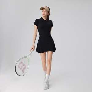 Robe de tennis personnalisée à manches courtes, boutonnée, en nylon mélangé à du spandex, pour femmes, robe de tennis et de padel - Product Image 4