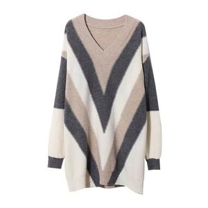 Productos populares Tops de manga larga con cuello en V Bloque de color Cómodo Jersey de mujer Manga larga Punto de moda suave - Product Image 1