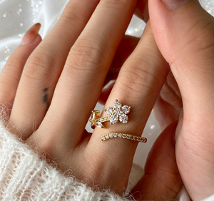 Bague ouverte fleur de cerisier en argent plaqué avec pierres CZ 3A de luxe coréennes, cristal bleu, pour l'index, vente en gros, bijoux pour femmes - Product Image 5