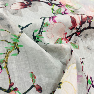 Tessuto di lino stampato con motivo a forma di pesco in stile cinese per camicie - Product Image 1