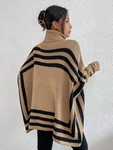 Oem Koreaanse Stijl Winter Mode Knit Wear Outer Vrouwen Trui Oversized Coltrui Top Poncho Trui Sueter Mujer