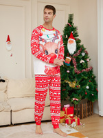 Mignon parent enfant vêtements famille pyjamas ensemble noël cerf imprimer à manches longues deux pièces ensemble col rond pyjamas